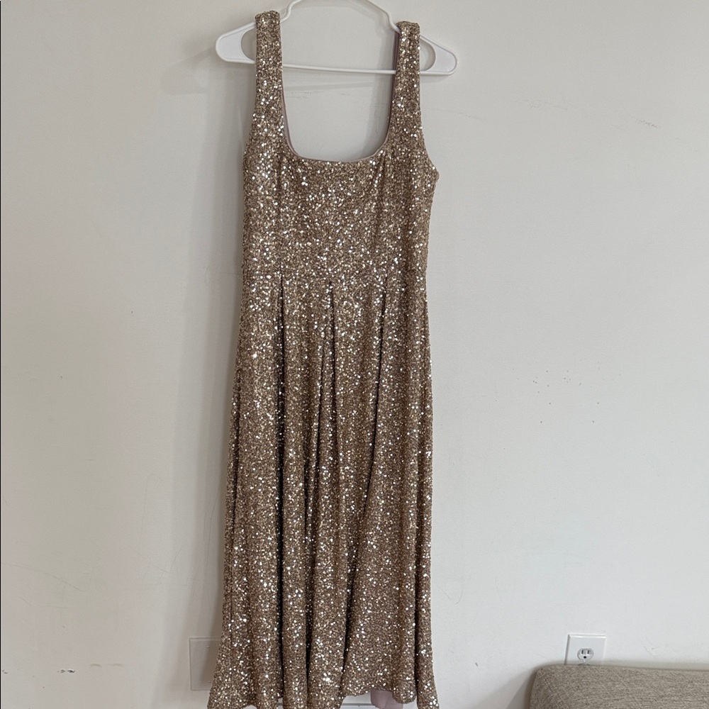 Gold Sequin Midi Dress with Scoop Neck